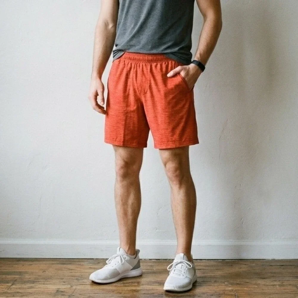 Lululemon Pace Breaker Short Linerless XS Heather Allover Solar Orange Magma Red